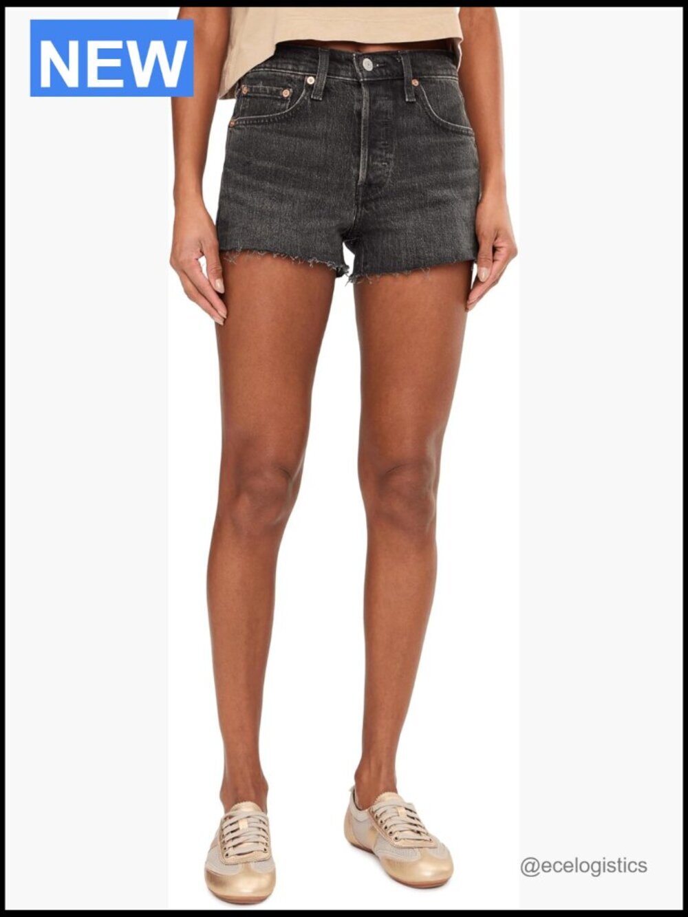 High Rise Denim Shorts Straight Leg Button Fly Classic 501 Style